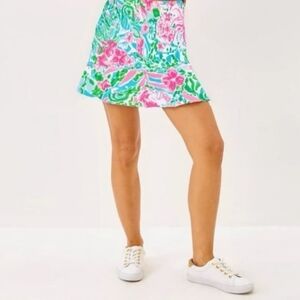 Lilly Pulitzer Zadora High Rise Skort Leaf It Wild Sz L Amalfi Blue Luxletic